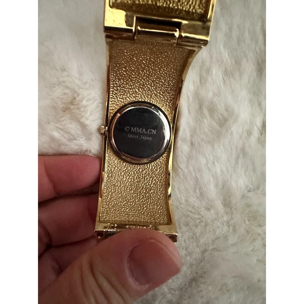 Met‎ Museum MMA Enamel Cuff Watch Art Nouveau Tiffany Floral Gold Tone Japan